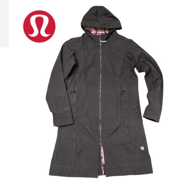 Lululemon Water-Resistant Hooded Travel Jacket Brown with Pink Lining Rare - Picture 1 of 7